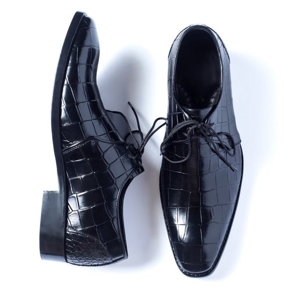 Bashwood Handmade Black Croc. Style Lether Oxfords For Men